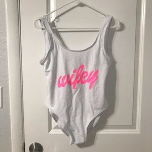 White “Wifey” once piece bathing suit